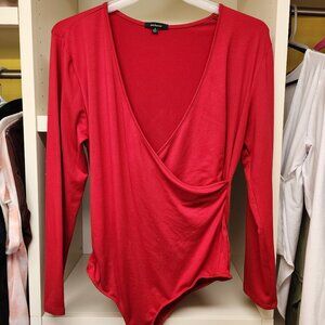 Red Deep V Wrap Bodysuit